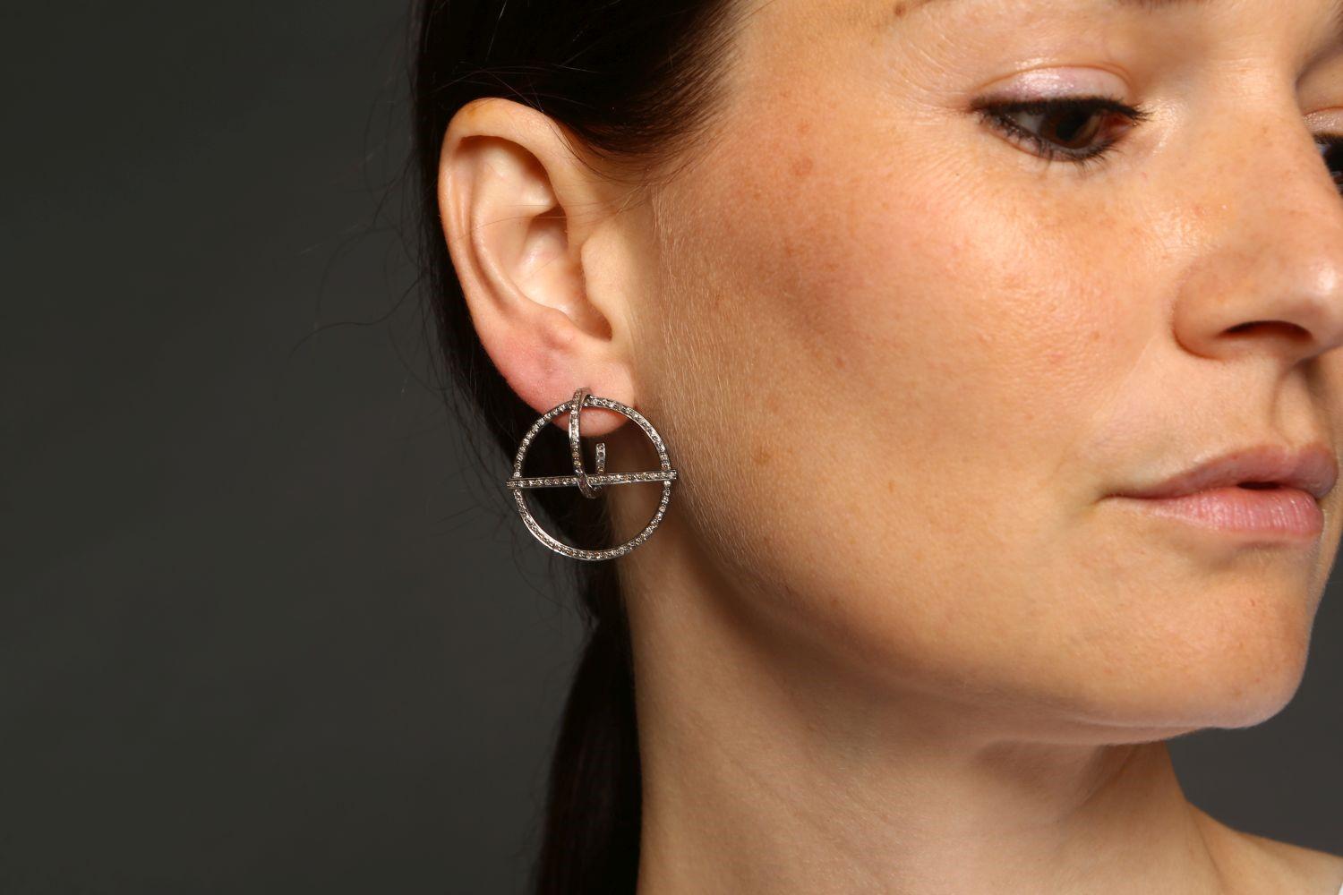 Artisan Simple 3D Diamond Studded Earrings For Sale