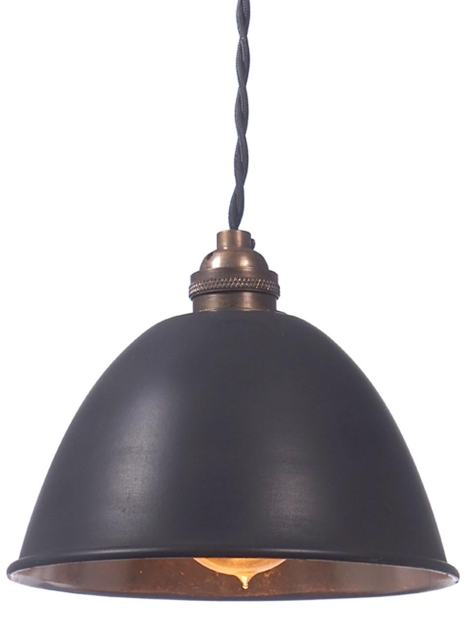 Industrial Simple and Elegant Black over Silver Dome Pendent For Sale