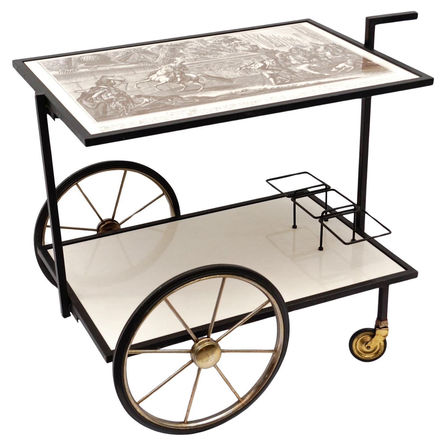 Simple and elegant metal bar cart serving trolley, "Changieren", 1960s Germany For Sale