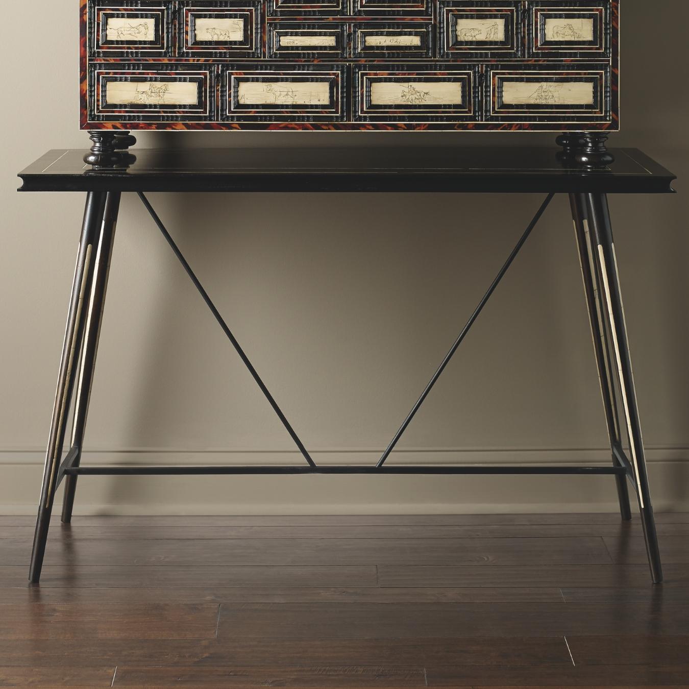 This console is made to contrast with the intricacy of the Zaragoza Cabinet and is made in a dark finish to highlight the bone inlay.
 