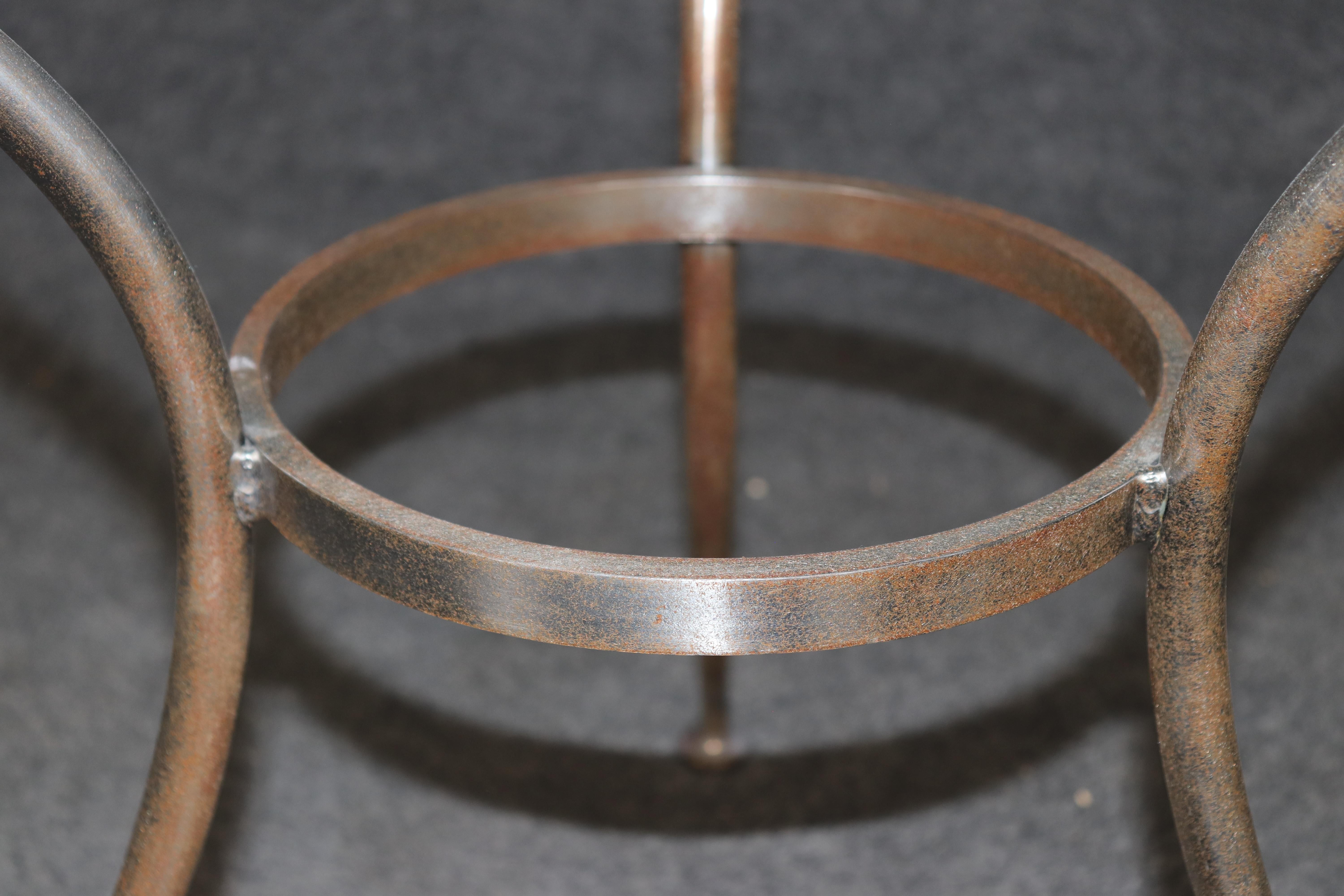 Simple and Sophisticated French Travertine Marble Metal and Brass Gueridon Table For Sale 1