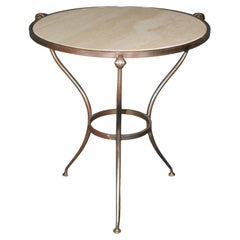 Simple and Sophisticated French Travertine Marble Metal and Brass Gueridon Table