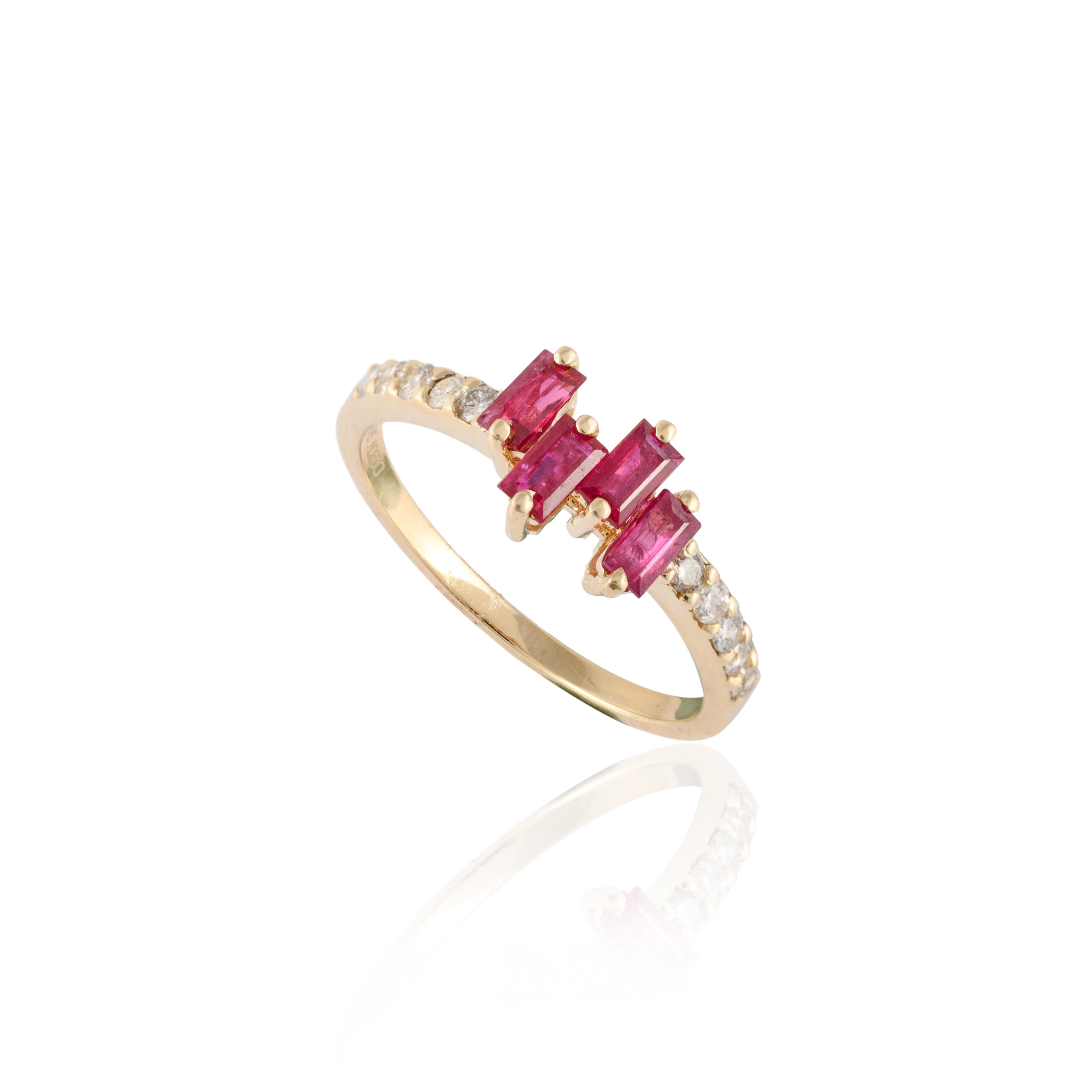 For Sale:  Baguette Ruby Diamond Ring Gift for Her in 14k Solid Yellow Gold 10