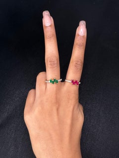 Baguette Ruby Diamond Ring Gift for Her in 14k Solid Yellow Gold