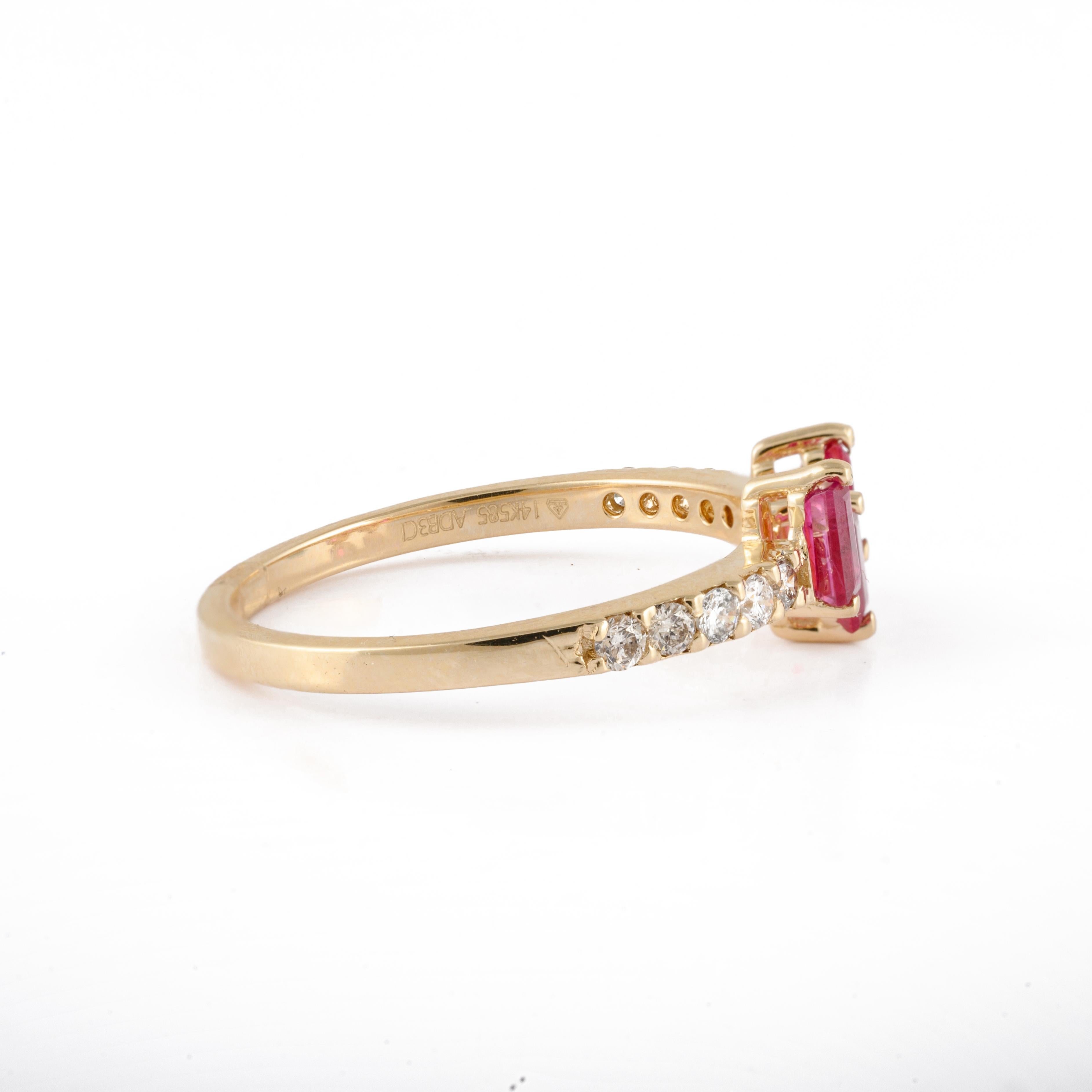 En vente :  Bague Baguette Rubis Diamant Cadeau pour Elle en Or Jaune 14k massif 6