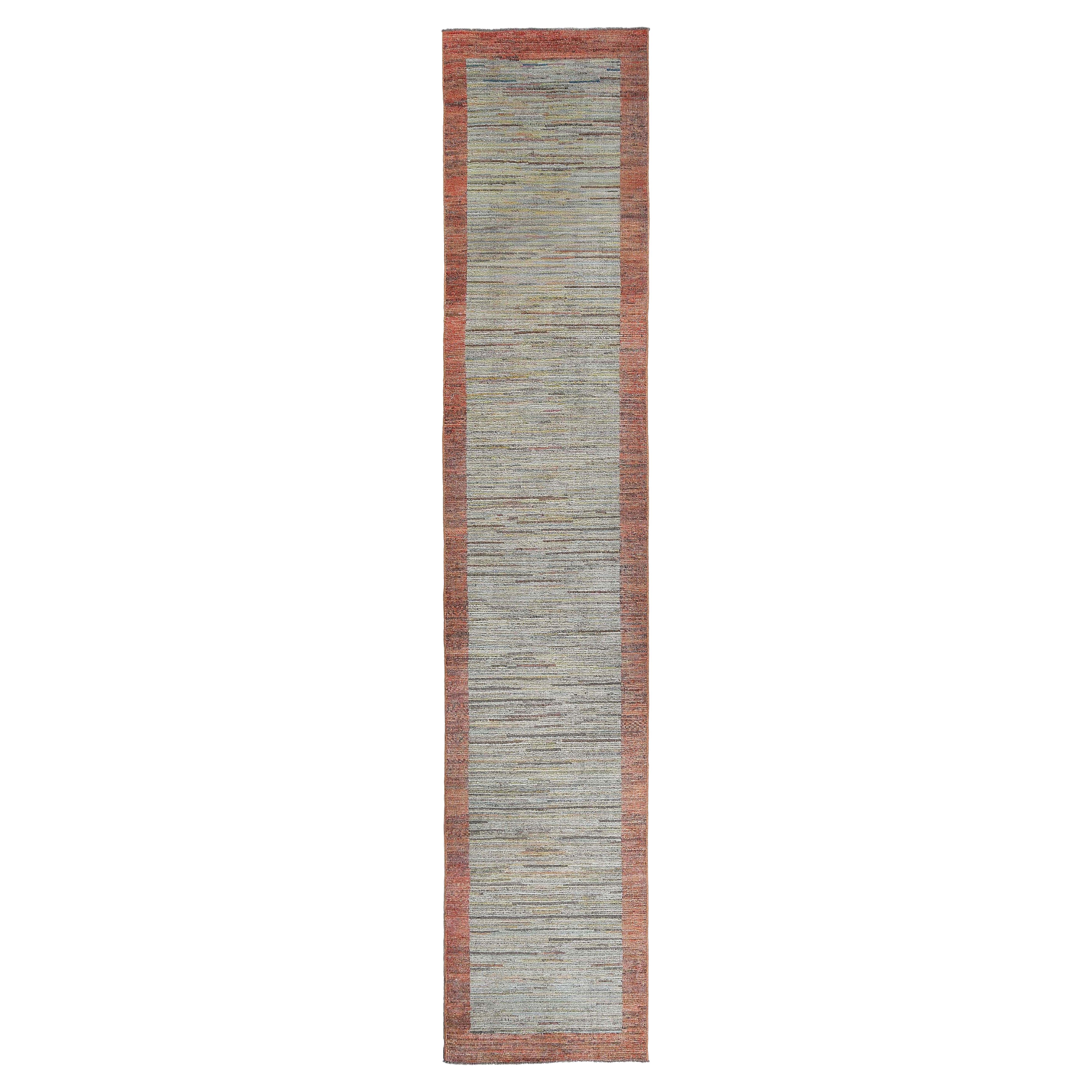Afghanistan Oushak Runner Rug Circa 1990 - Wool Ivory Orange Design - 95493