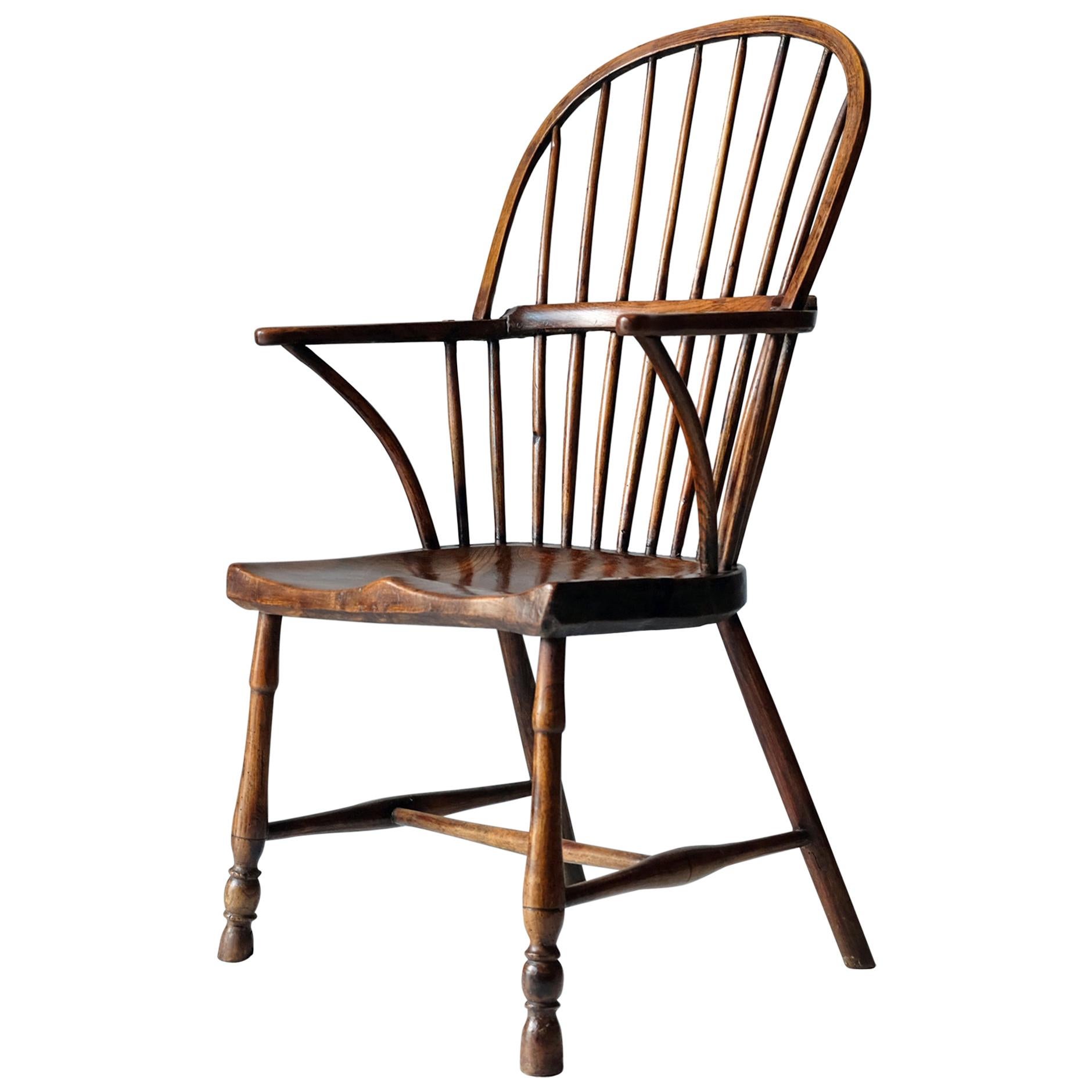 Simple Burr Elm Country Windsor Chair, Early 19th Century, Rustic, English
