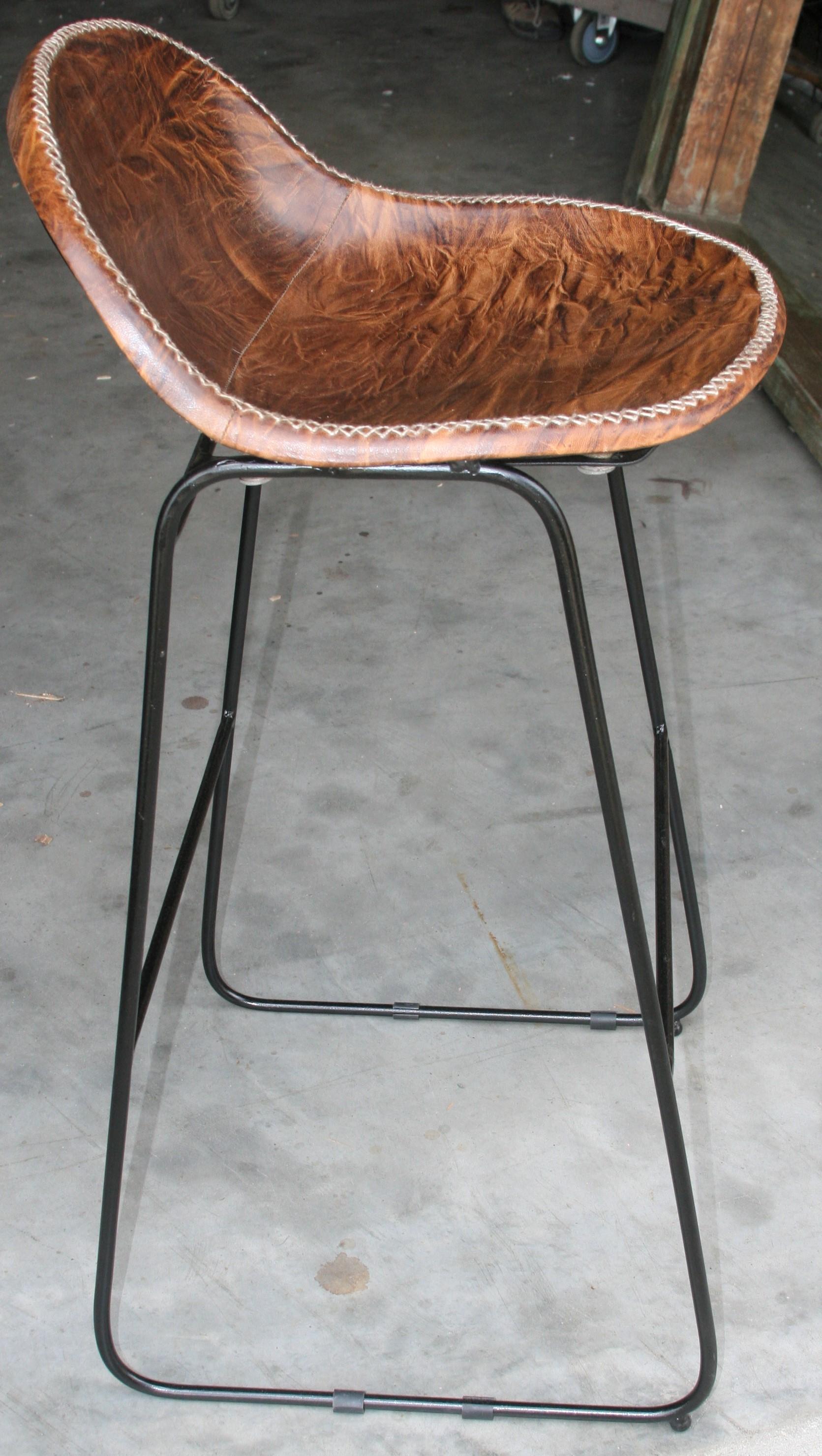 Indian Simple but Elegant Hand Stitched Leather and Solid Steel Bar Chair For Sale