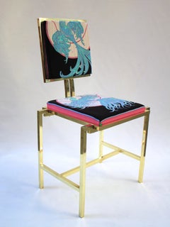 Simple Chair with Emilio Pucci Fabric and Brass, Made in Italy