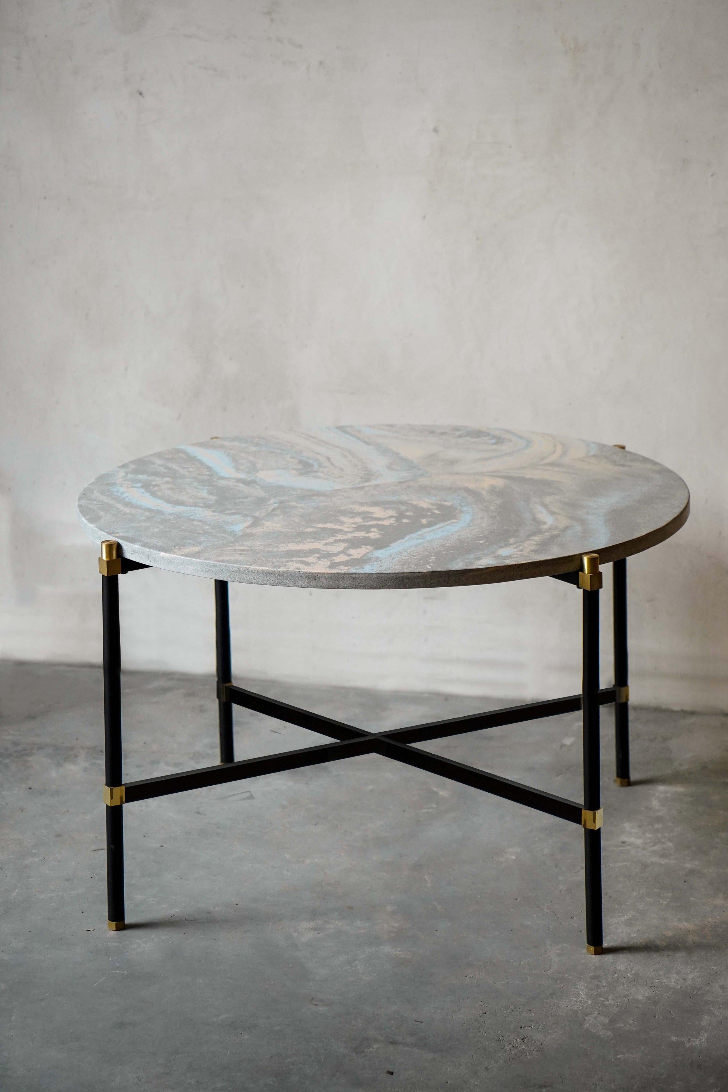 Simple coffee table 80 4 Legs by Contain
Dimensions: D80 x H51 cm 
Materials: Iron, Brass, Terrazzo, Marble, Stone.
Available in different finishes and dimensions.

The Connector furniture collection is based on single assembly pieces that get