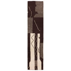 Simple Cream and Brown Vintage Moroccan Runner Rug