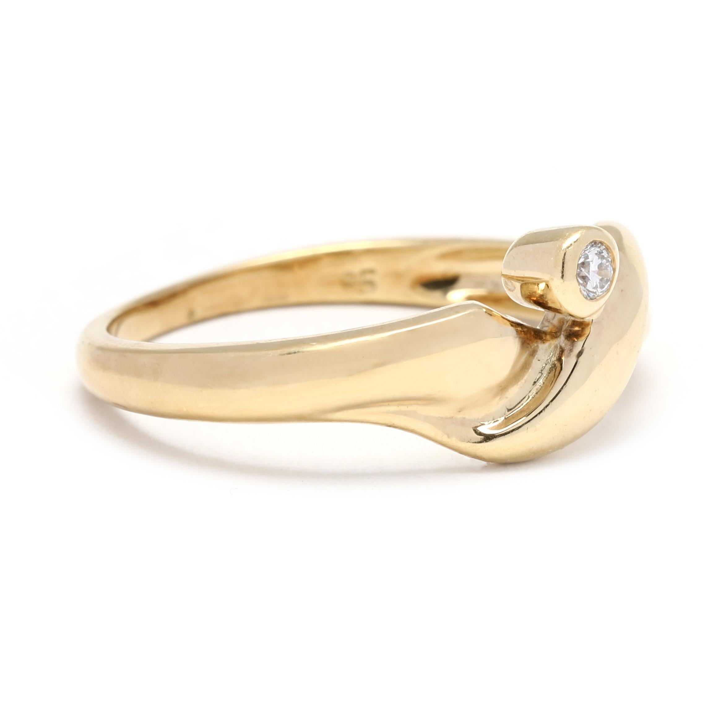 This gorgeous 14K yellow gold diamond crossover band is a beautiful and delicate addition to any jewelry collection. Featuring 0.03 carats of diamonds in a unique crossover design, this delicate and stackable diamond band adds sophistication and