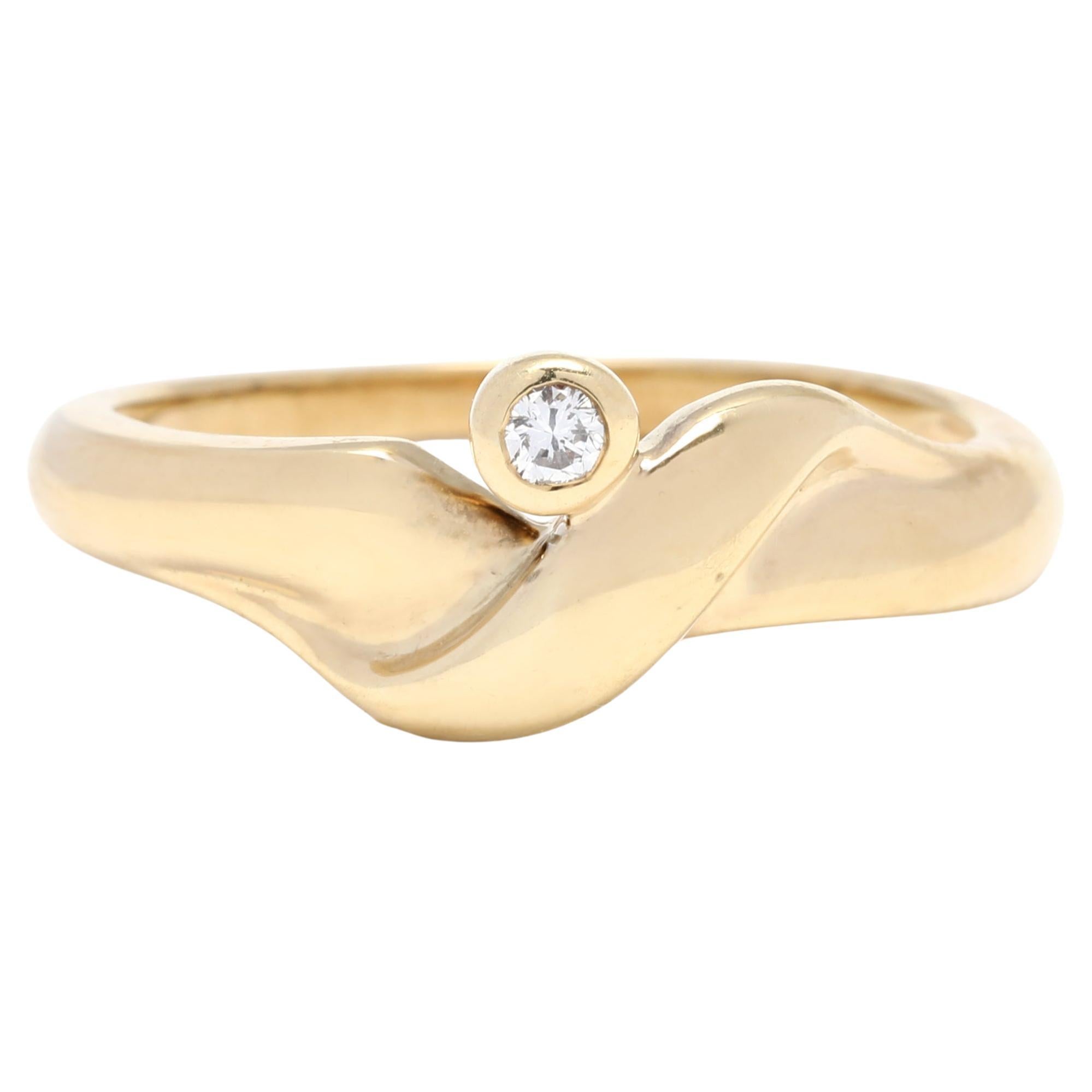 Einfacher Diamant-Crossover-Ring, 14k Gelbgold, Ring, stapelbarer Diamant im Angebot