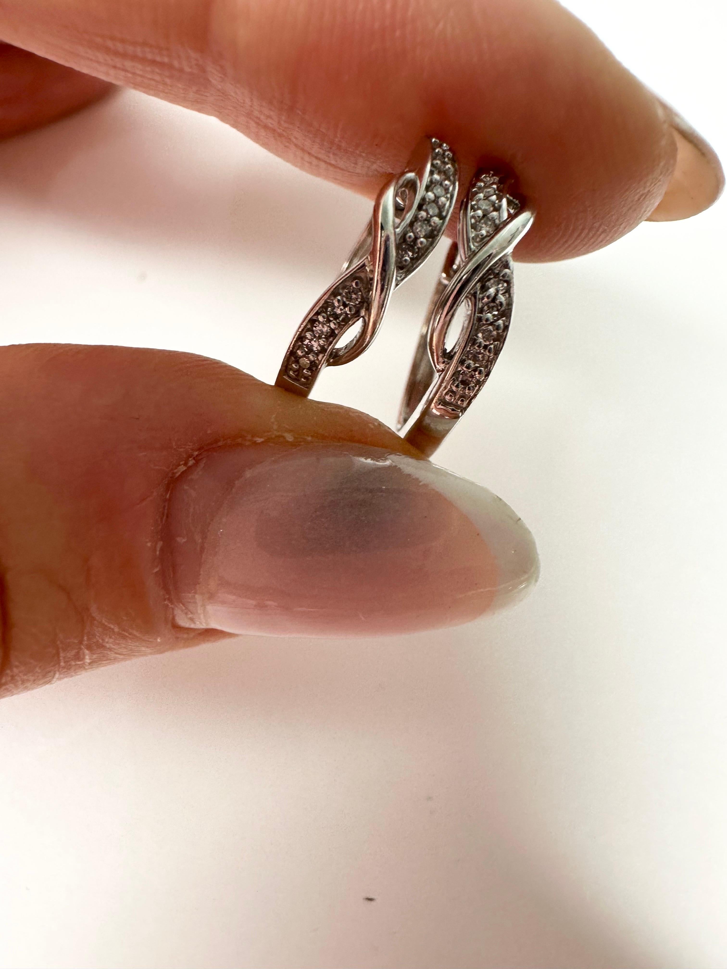 Brilliant Cut Simple diamond earrings 10Kt white gold hoops For Sale