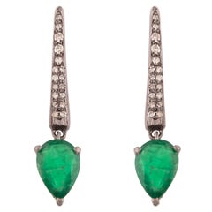 Simple Diamond 
Emerald Drop Earrings
