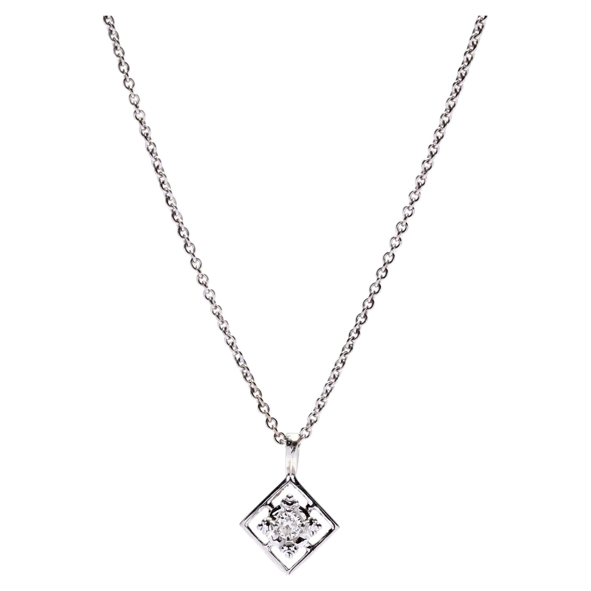 Colgante simple de diamantes, oro blanco de 14 quilates, collar de diamantes de oro blanco