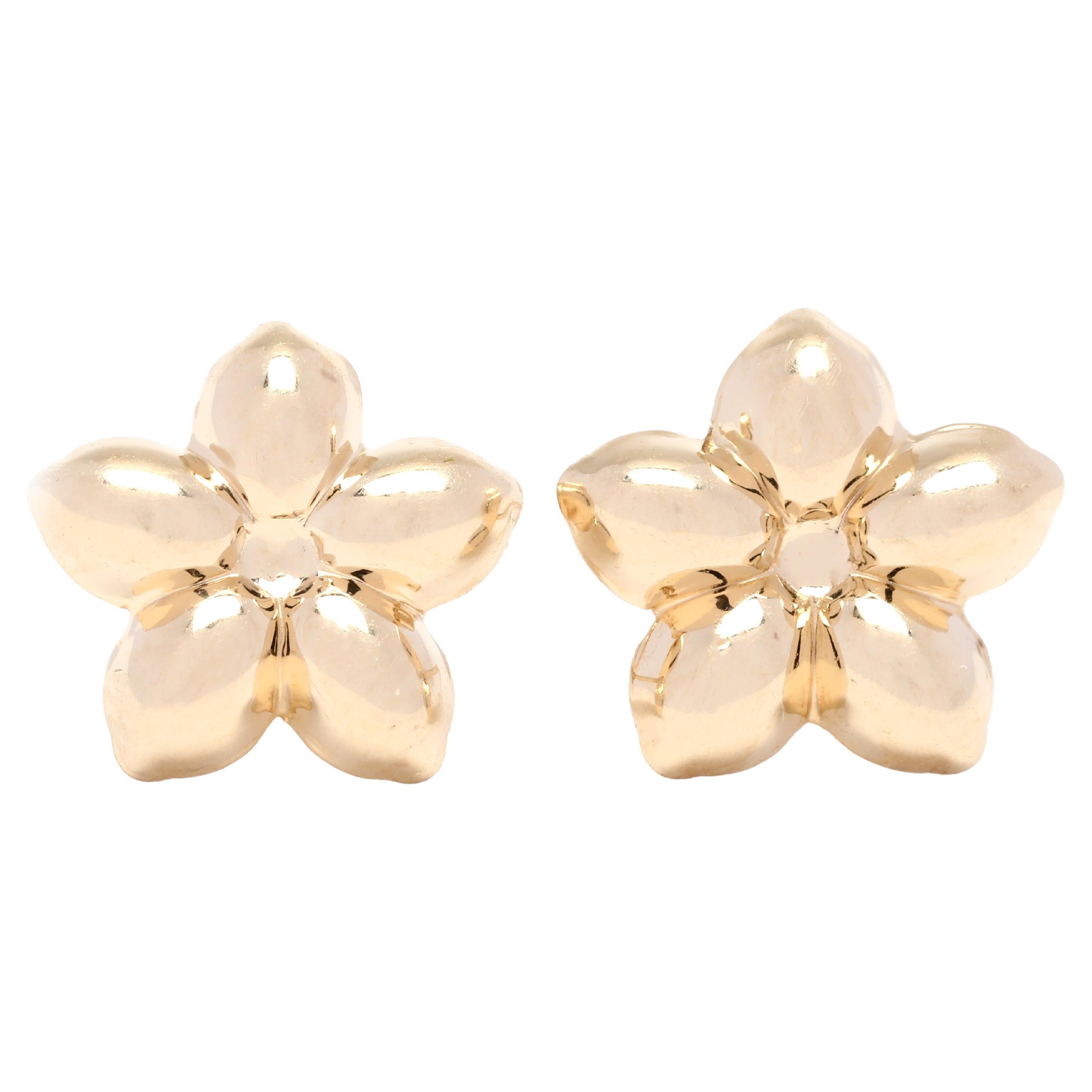 Simple Flower Stud Earrings, 14k Yellow Gold, Small Gold Flower For Sale