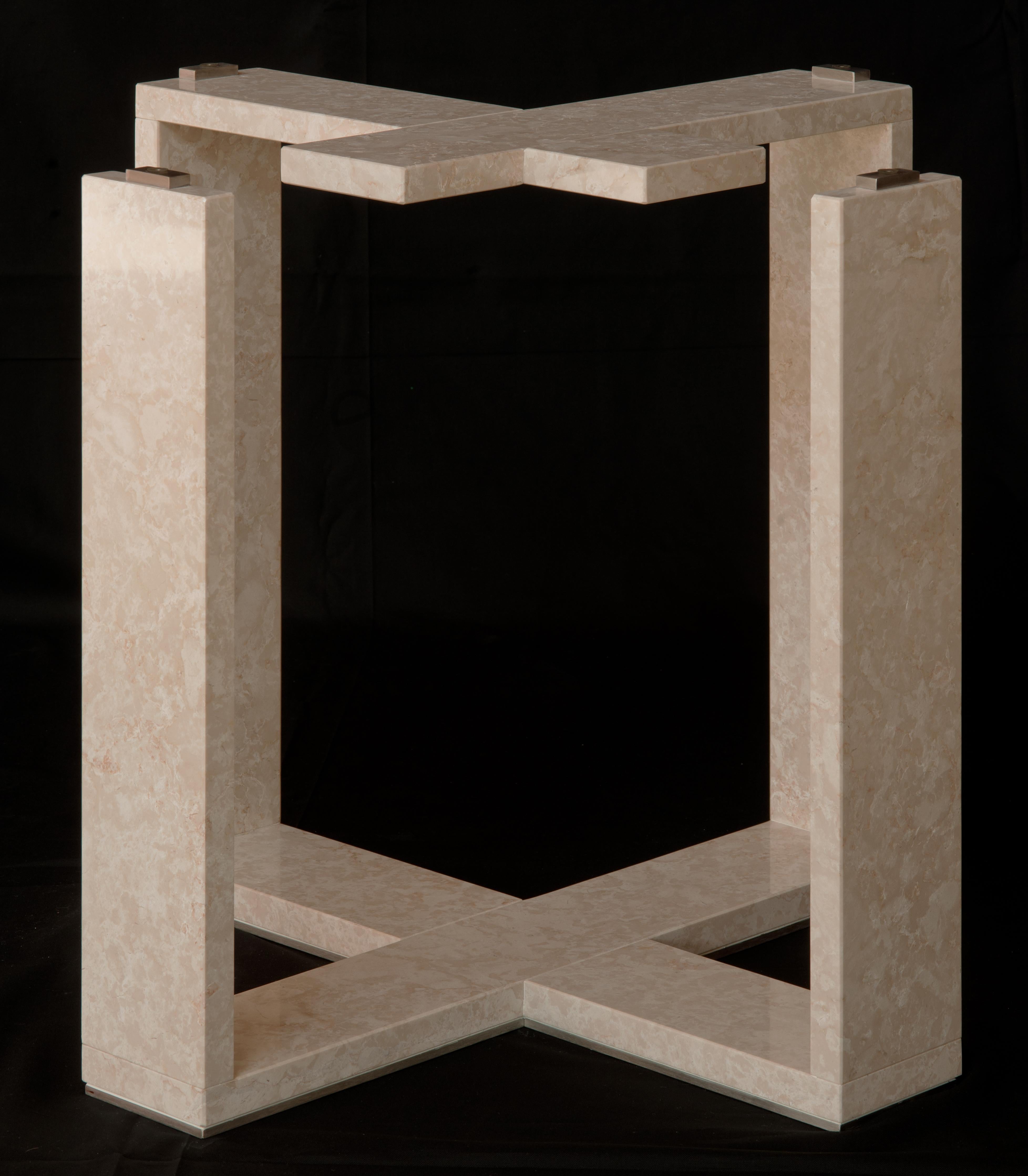 Hand-Carved Simple Frame, 21st Century Modern Crema Marble Table by Luca Scacchetti For Sale