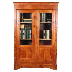 Antique Simple French Inlaid Cherry Bookcase