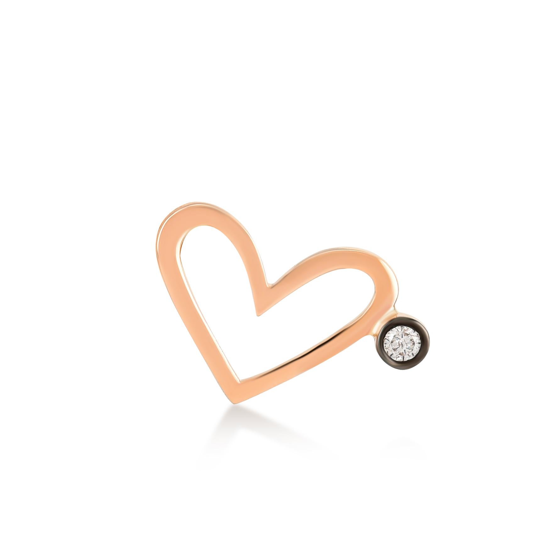 Simple heart 14k rose gold stud earring with diamond (single) by Selda Jewellery

Additional Information:-
Collection: You Are My Star Collection
14k Rose gold
0.02ct White diamond
Height 1cm