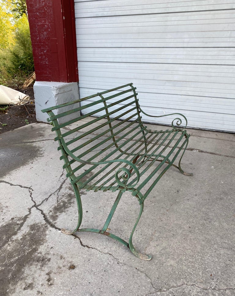 American Classical Simple, Late 19th Century, Slat Design Iron Garden Bench For Sale