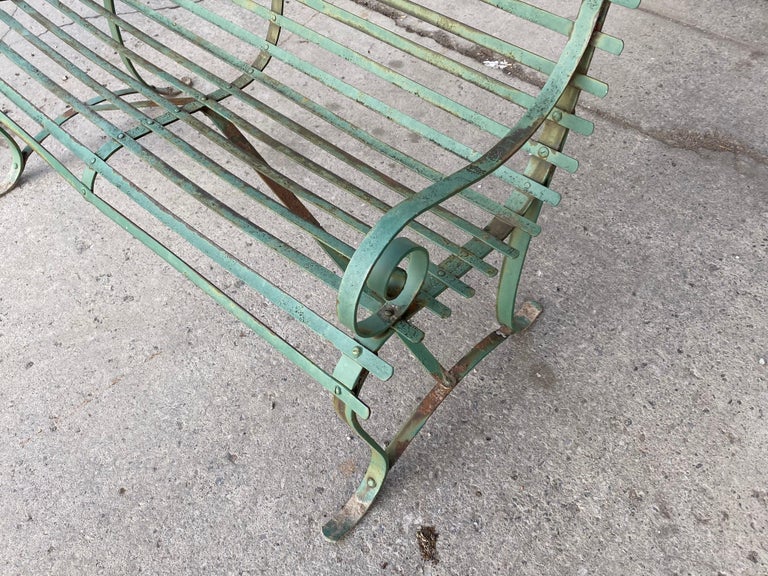 Simple, Late 19th Century, Slat Design Iron Garden Bench In Good Condition For Sale In Buffalo, NY