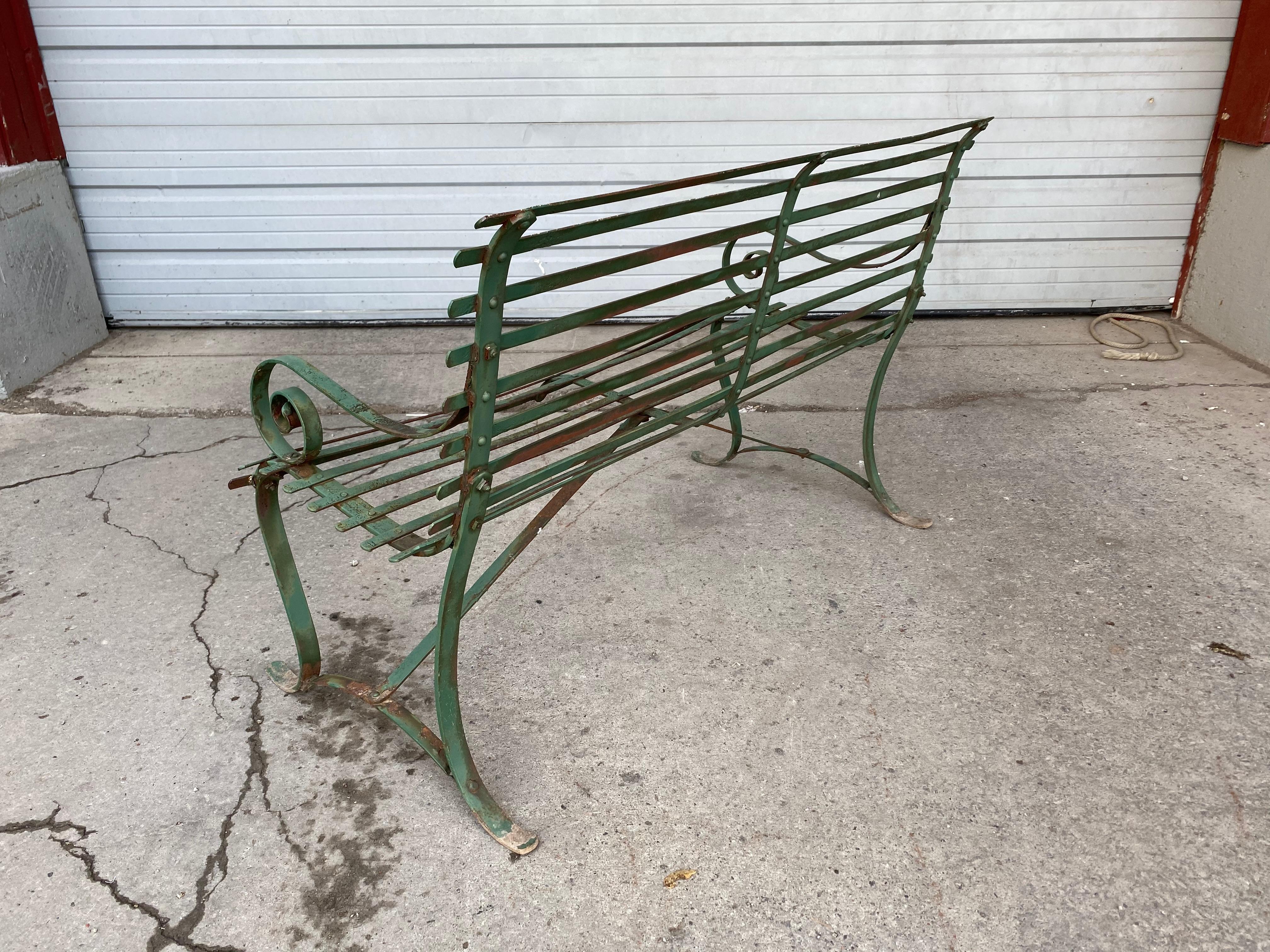 Simple, Late 19th Century, Slat Design Iron Garden Bench In Good Condition In Buffalo, NY