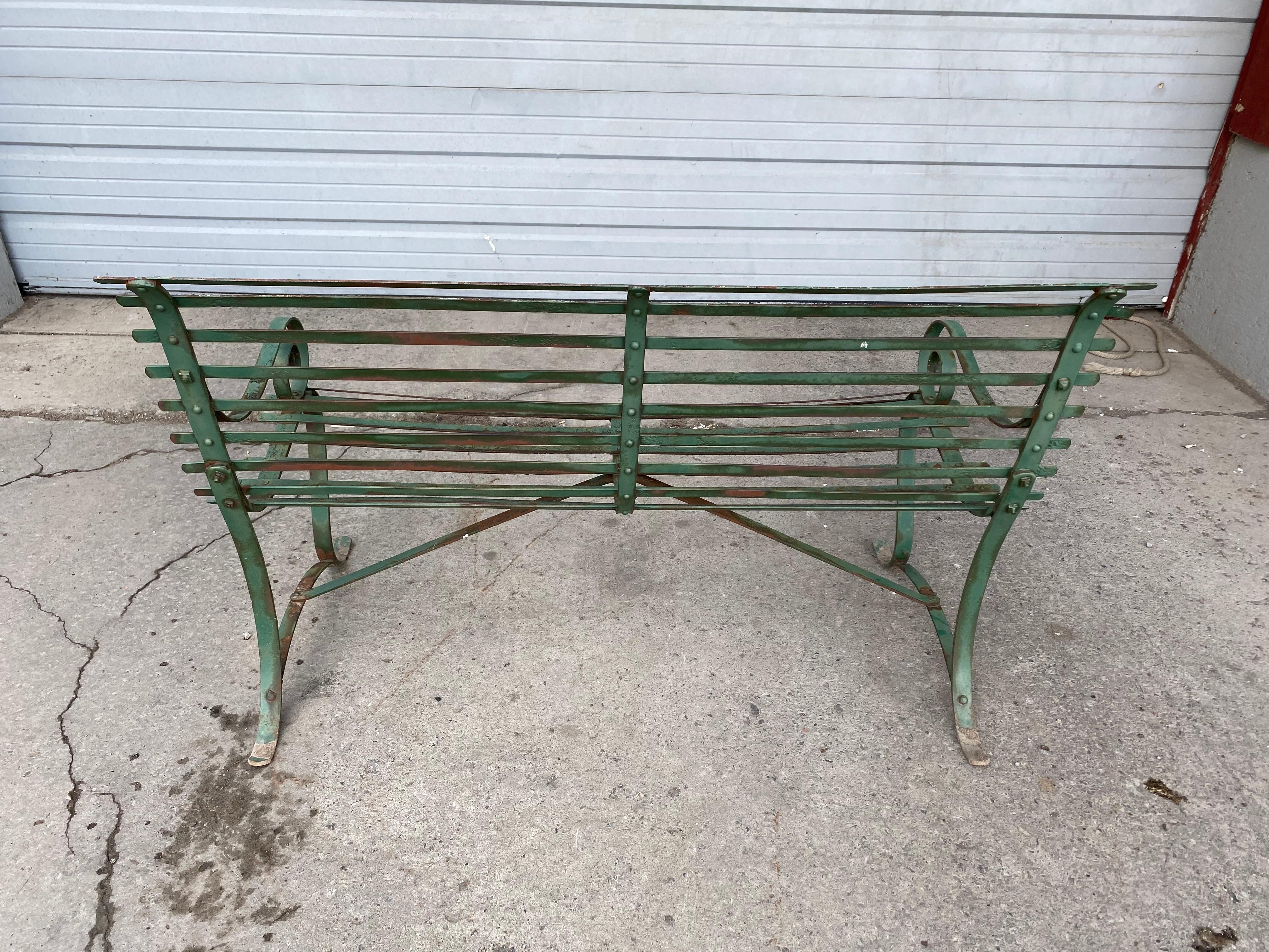 Simple, Late 19th Century, Slat Design Iron Garden Bench 1