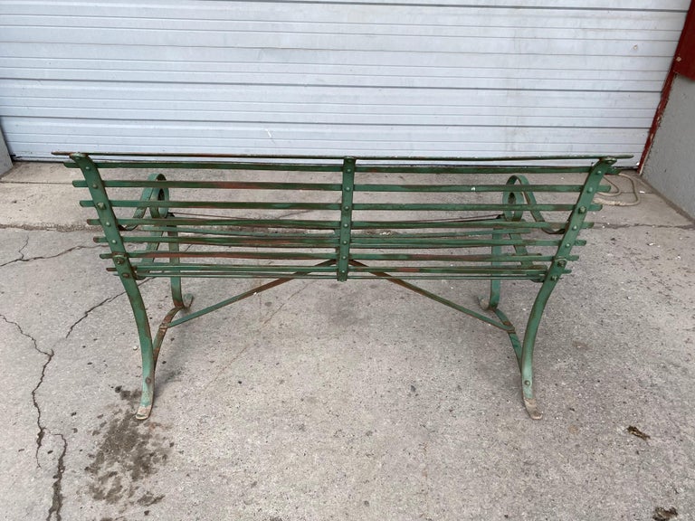 Simple, Late 19th Century, Slat Design Iron Garden Bench For Sale 2