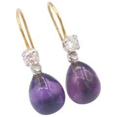 Simple Lightweight Amethyst Drop Gold French Hook Earrings with Diamond