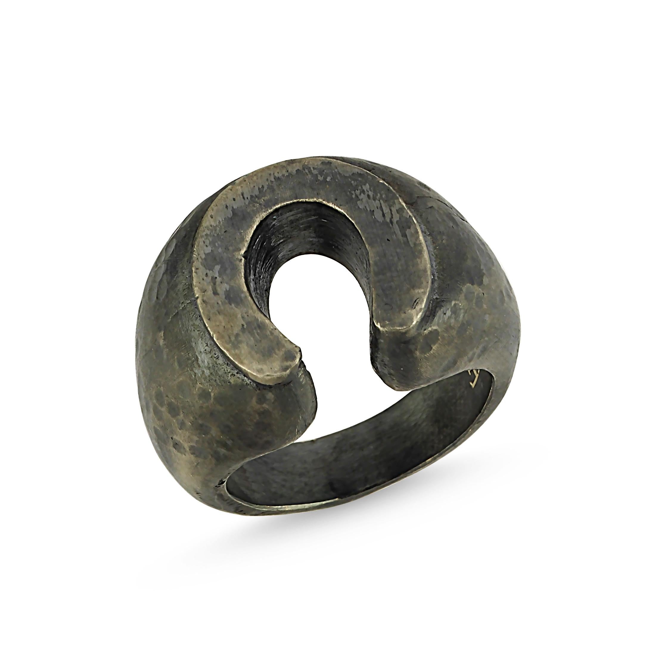 Handmade Horseshoe Little Hammered Oxidised Silver Luck Ring In New Condition For Sale In ISTANBUL, TR