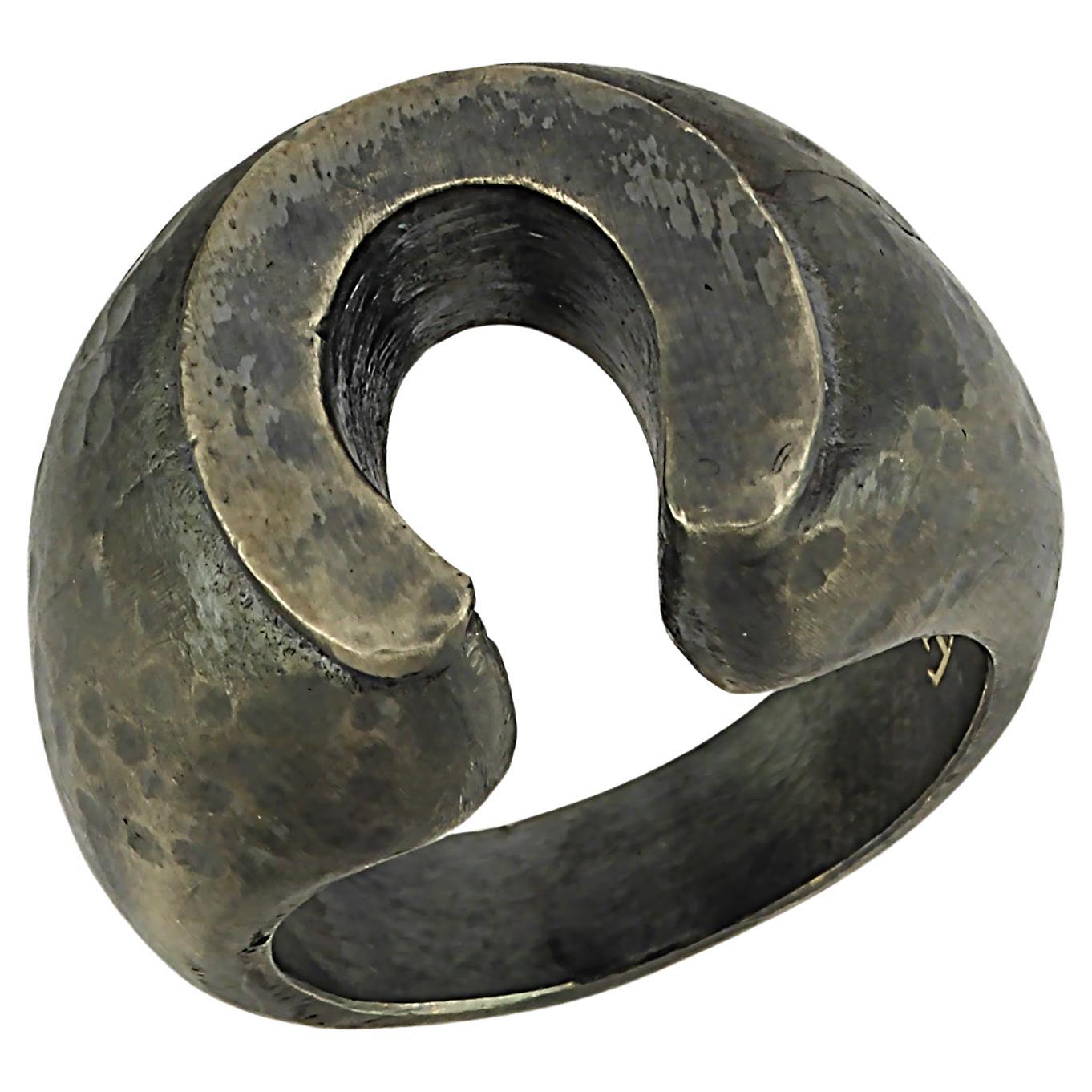 Handmade Horseshoe Little Hammered Oxidised Silver Luck Ring For Sale