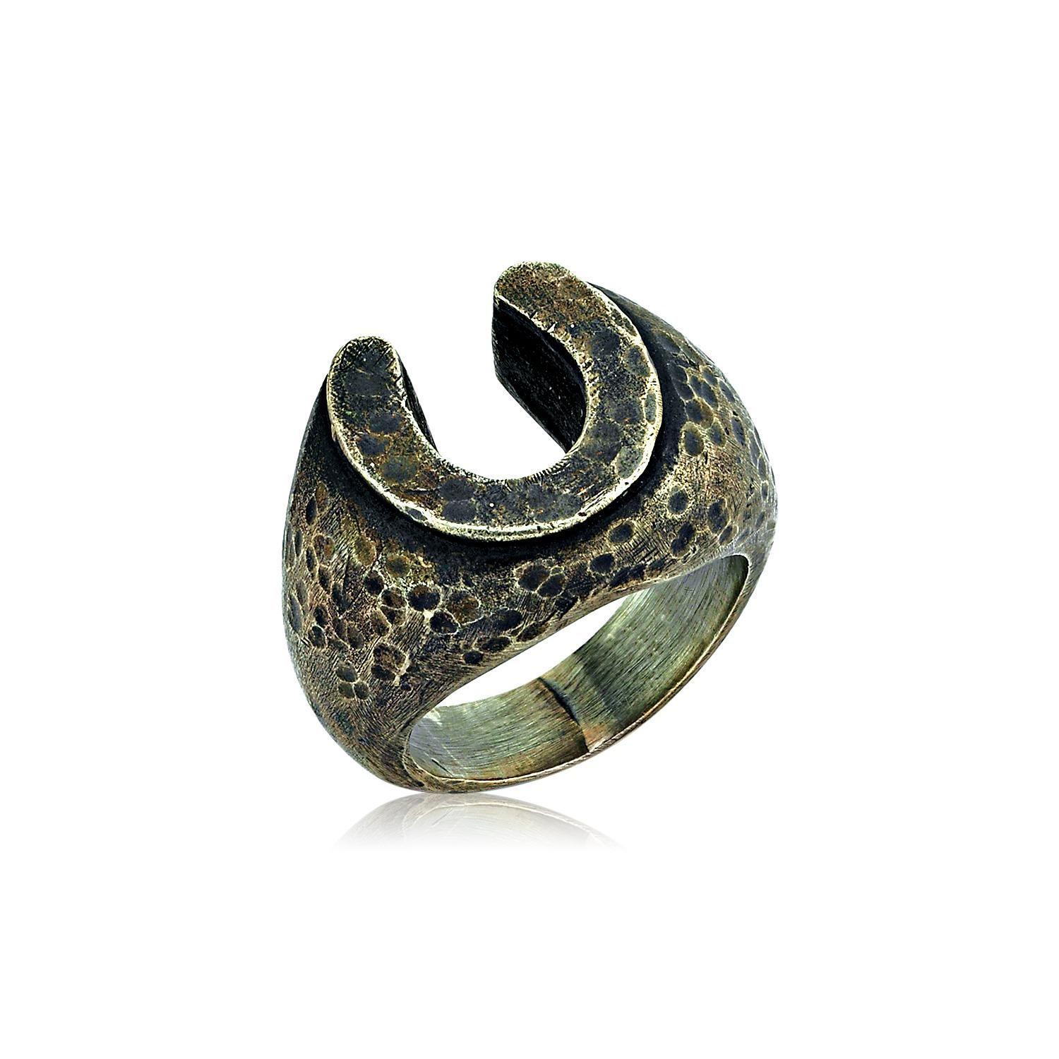 For Sale:  Horseshoe Handmade Hammered Oxidized Silver Luck Ring 2