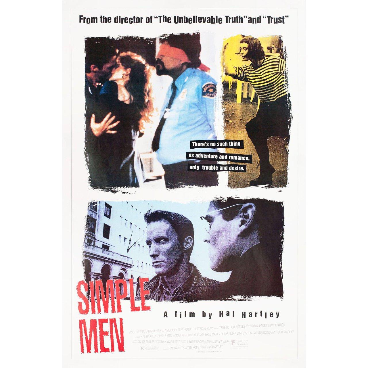 Original 1992 U.S. one sheet poster for the film Simple Men directed by Hal Hartley with Robert John Burke / Bill Sage / Karen Sillas / Elina Lowensohn. Very Good-Fine condition, rolled. Please note: the size is stated in inches and the actual size