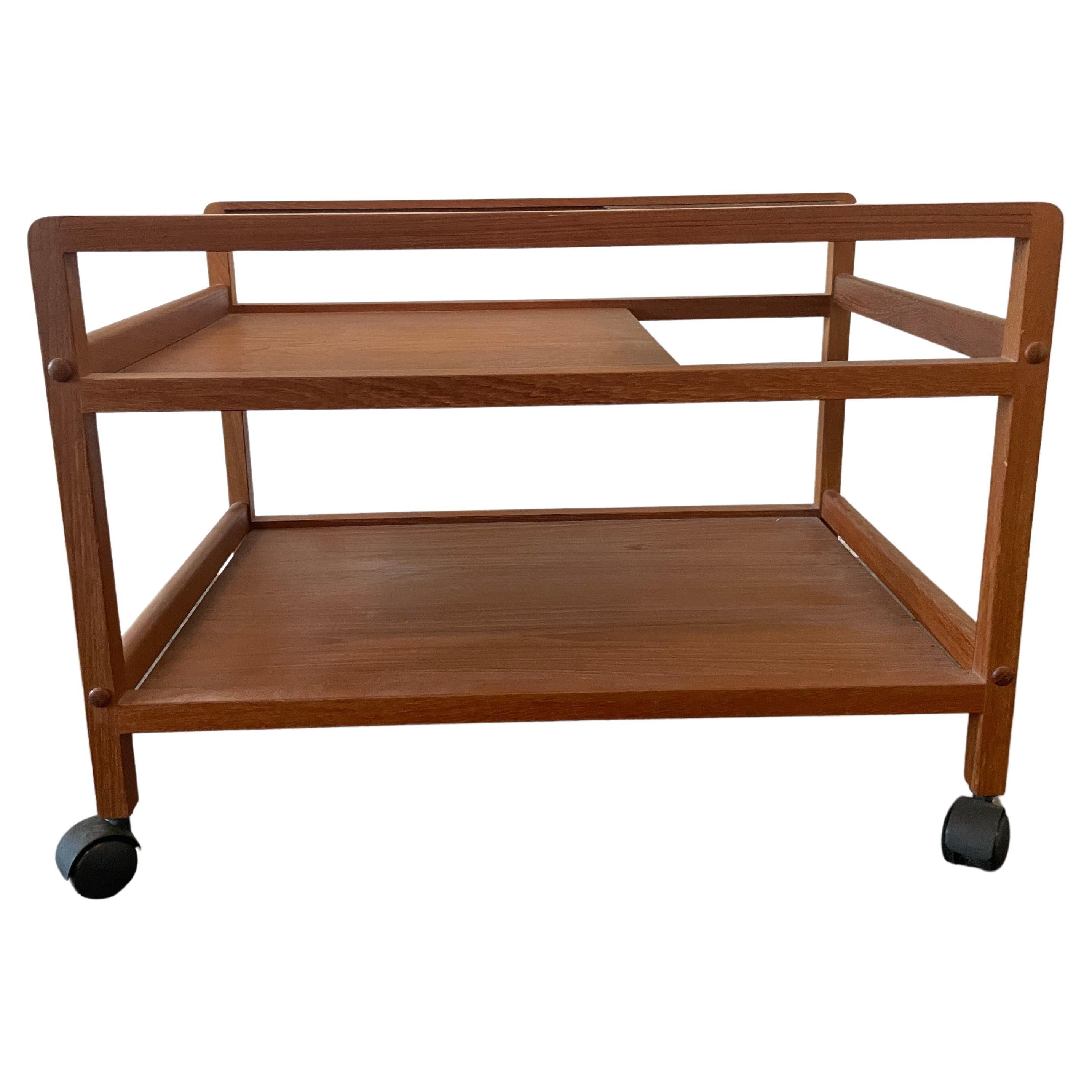 Simple Mid-Century Danish Modern Teak Bar Cart Server with Tinted Glass