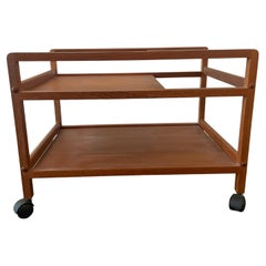 Simple Mid-Century Danish Modern Teak Bar Cart Server with Tinted Glass