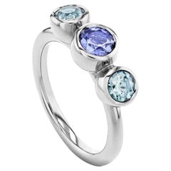 Simple Modern Bubble Tanzanite & Aquamarine Ring set in 18K White Gold