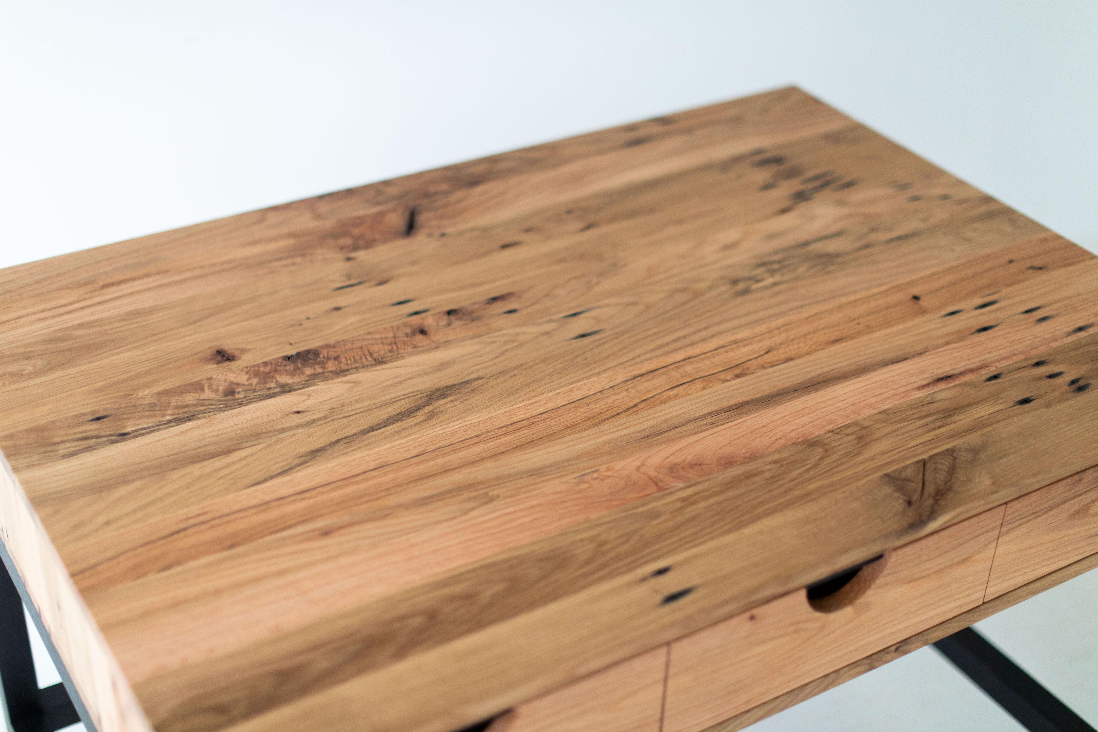 Simple Modern Desk, Reclaimed Oak and Walnut For Sale 2