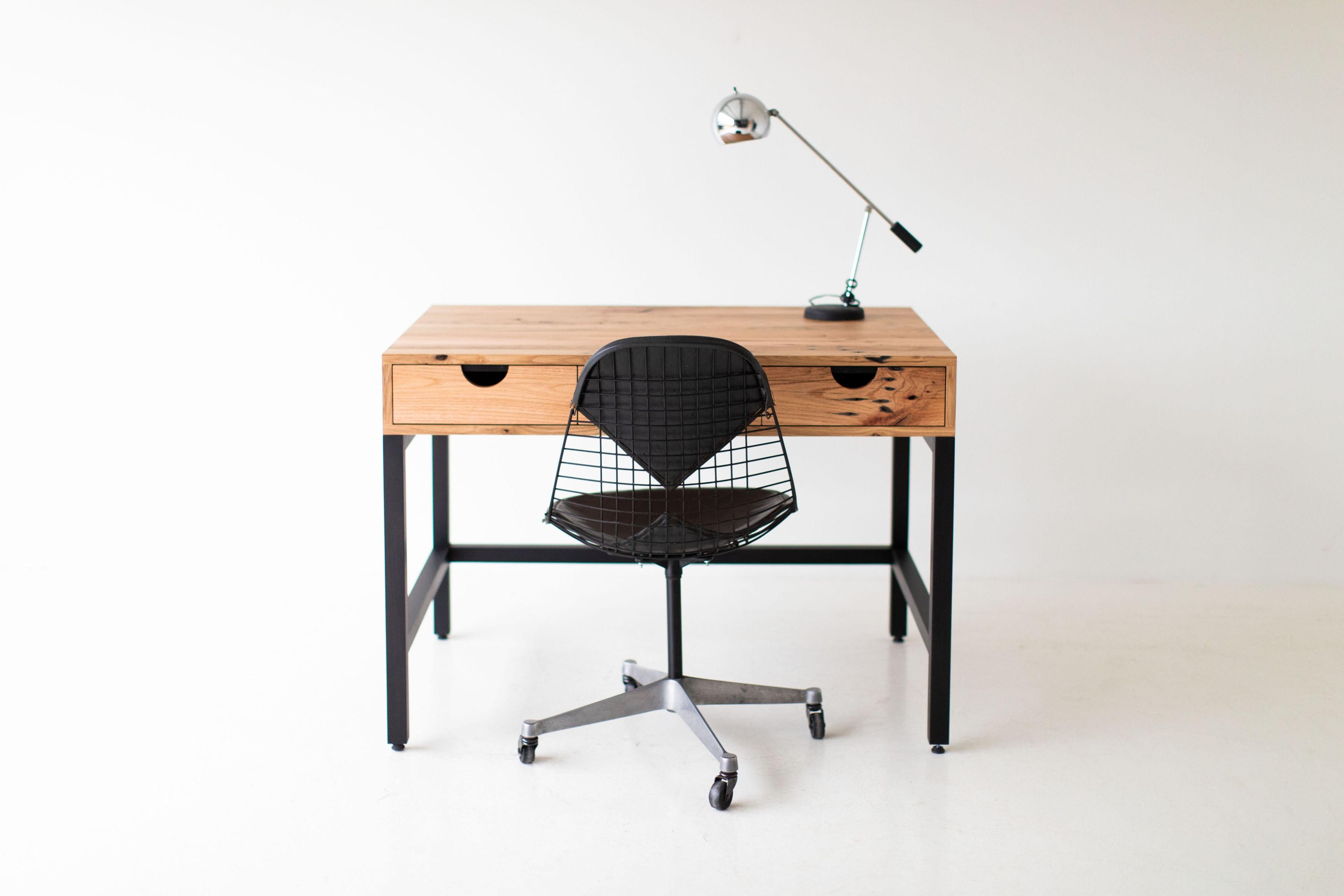 North American Simple Modern Desk, Reclaimed Oak and Walnut For Sale