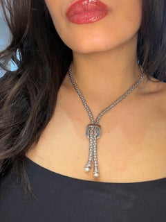 Italian Contemporary 18k White Gold Lariat Necklace Solid Drop Necklace