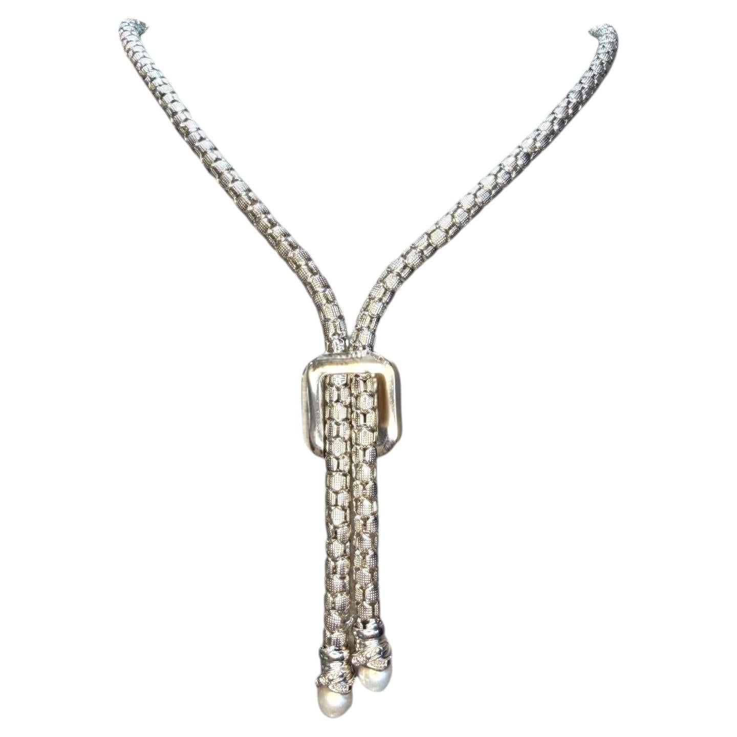 Collar de perlas de oro blanco de 18 quilates de estilo moderno italiano con forma de gota