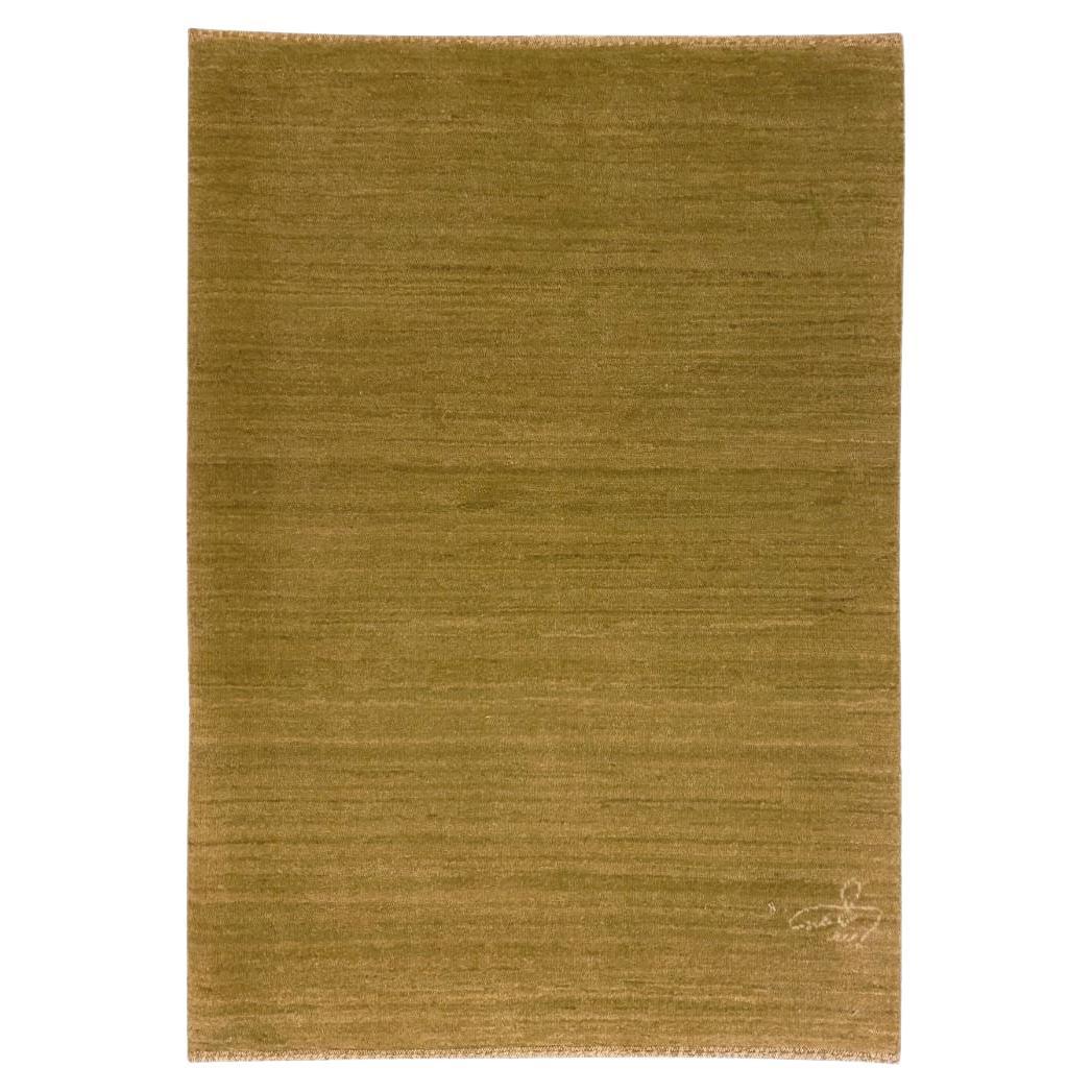 Tappeto persiano semplice e moderno in lana verde tenue, design minimalista, 2' x 3'