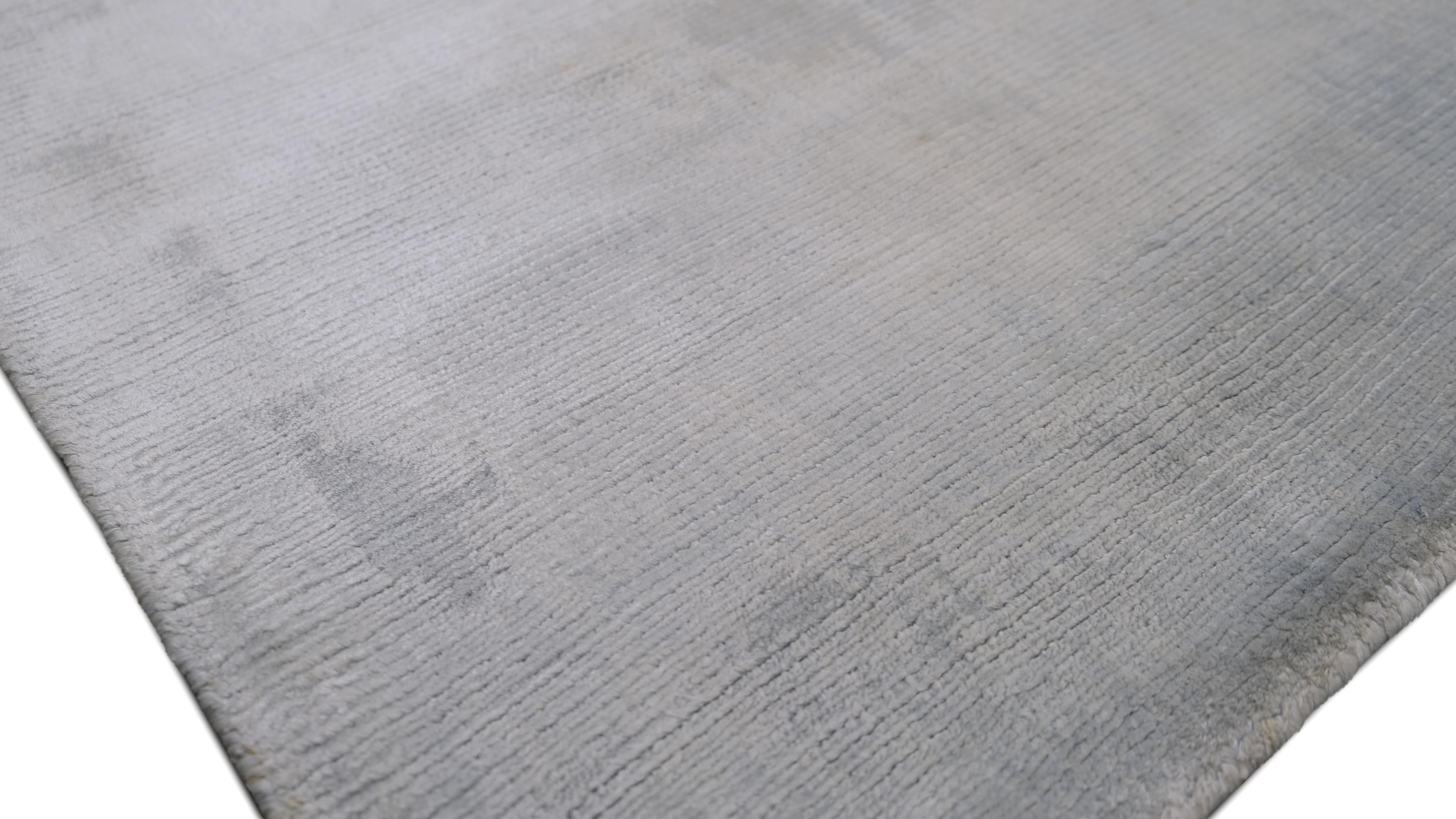 Minimalist Simple Modern Solid Blue Bamboo-Silk Rug 9'x12'1'' For Sale