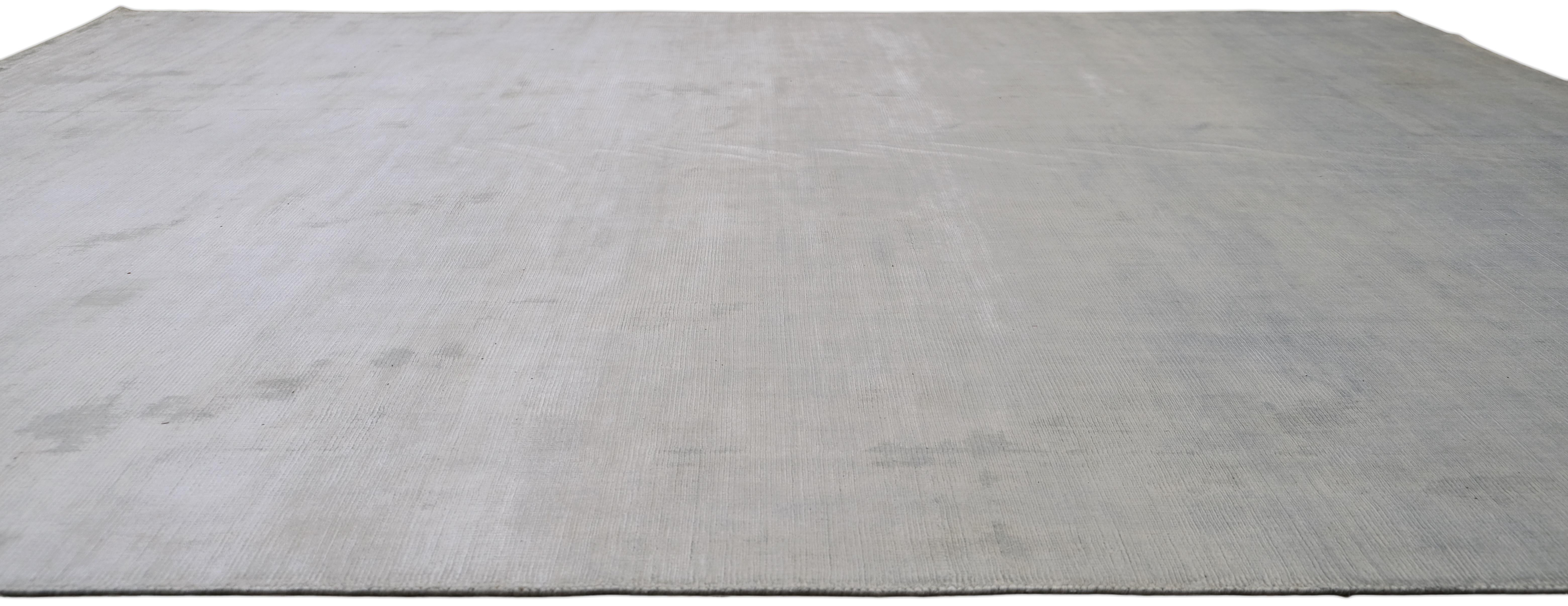 Indian Simple Modern Solid Blue Bamboo-Silk Rug 9'x12'1'' For Sale