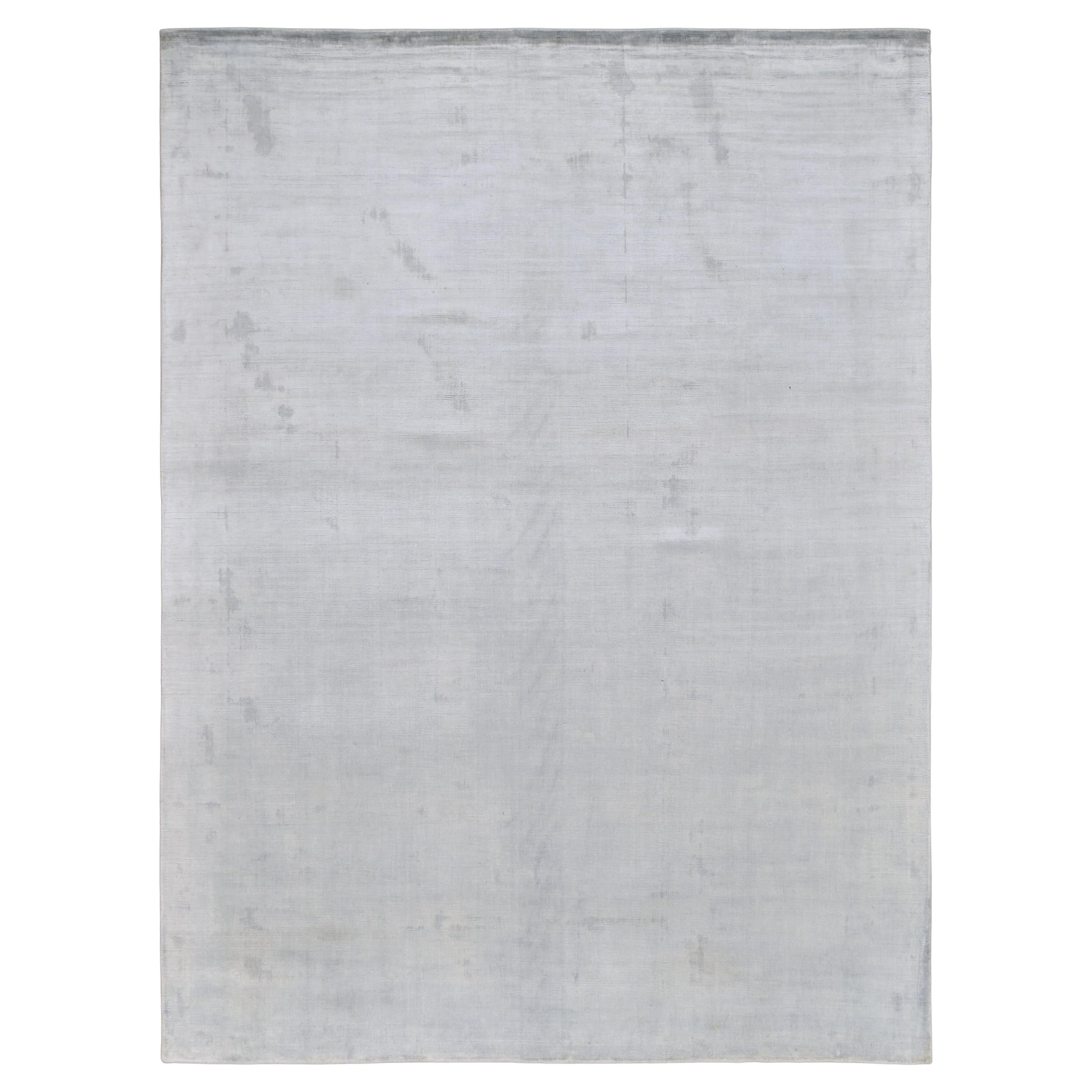 Simple Modern Solid Blue Bamboo-Silk Rug 9'x12'1'' For Sale