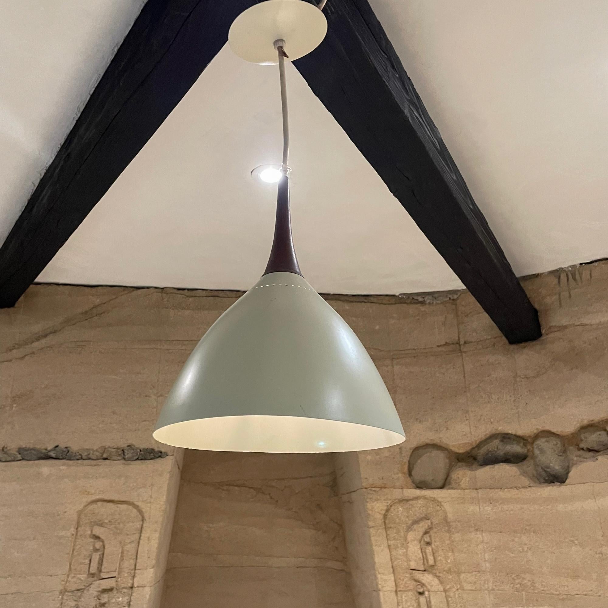 Mid-20th Century Simple White Perforated Cone Pendant Lamp Aluminum Brass & Teak Stilnovo Italy For Sale