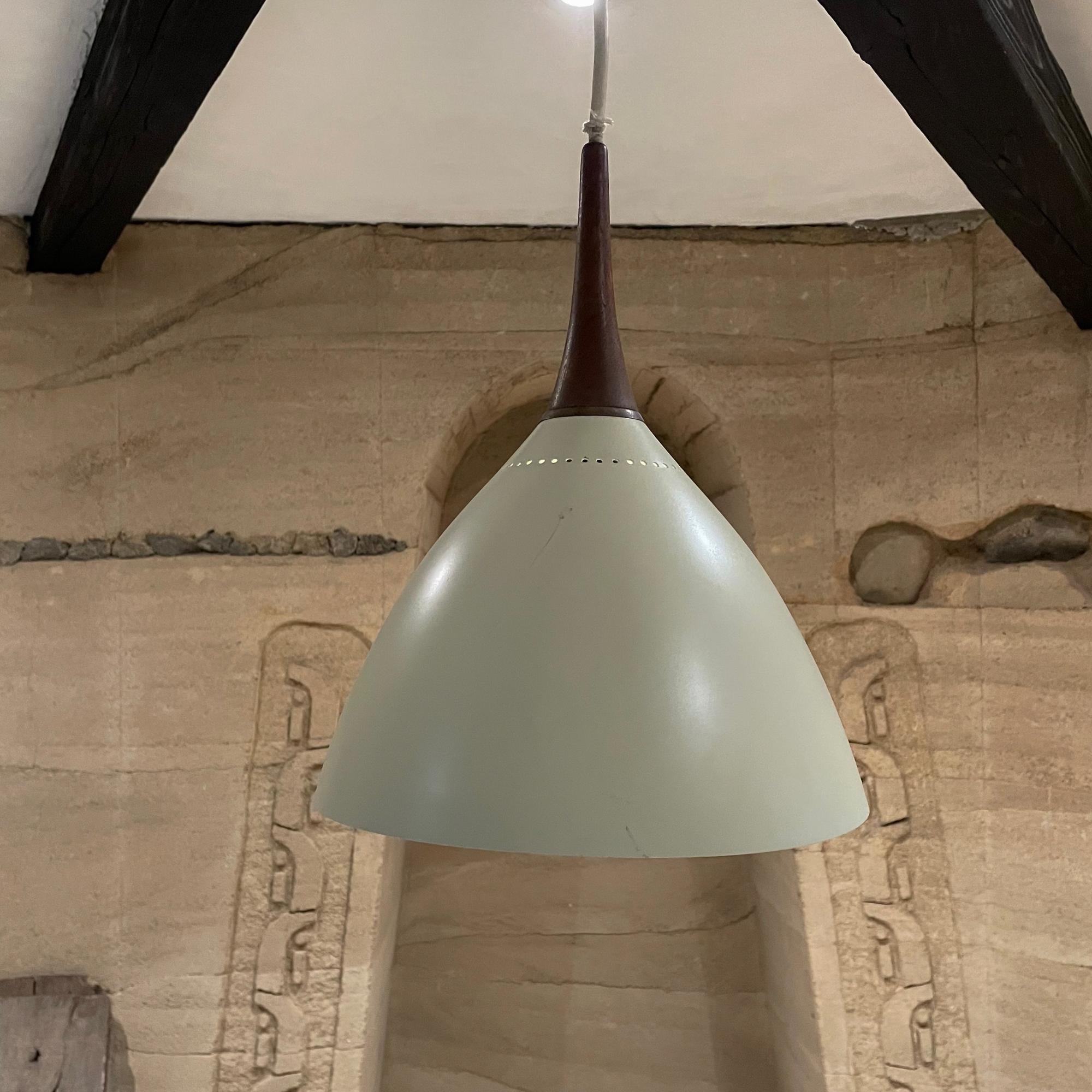 Simple White Perforated Cone Pendant Lamp Aluminum Brass & Teak Stilnovo Italy For Sale 2
