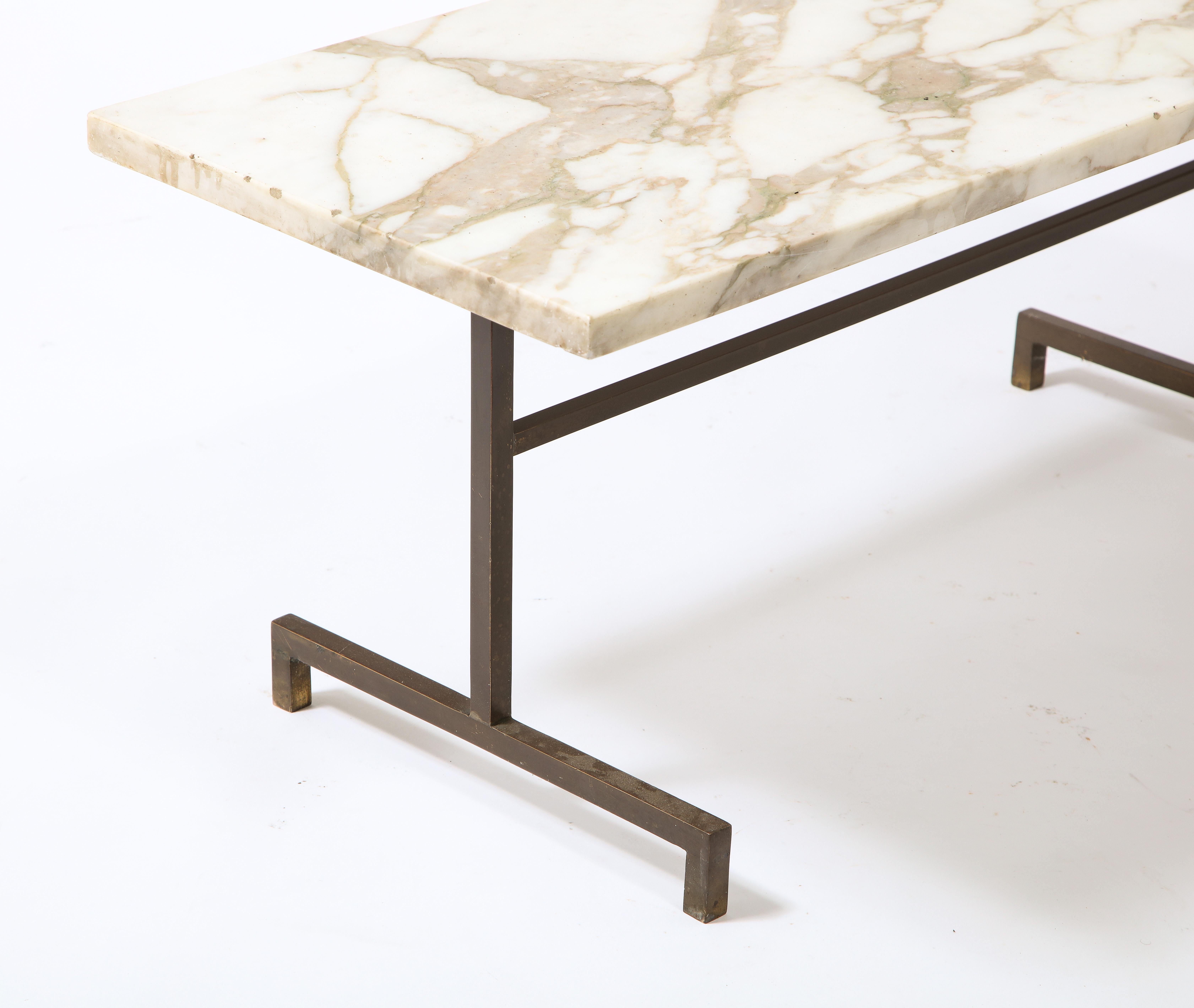 Simple Modernist Duplantier Style Marble & Brass End Table, France 1950's For Sale 2