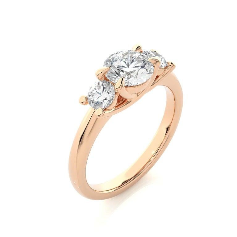 For Sale:  Simple Moissanite Three Stone Ring for Her in Rose Gold Plated in 925  Silver 11