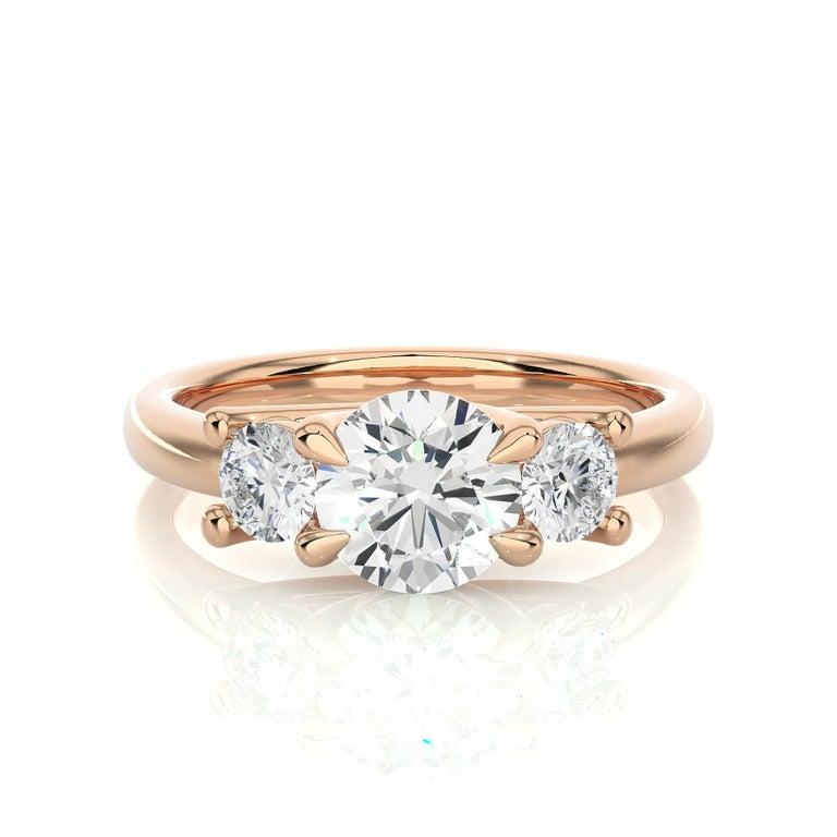For Sale:  Simple Moissanite Three Stone Ring for Her in Rose Gold Plated in 925  Silver 8